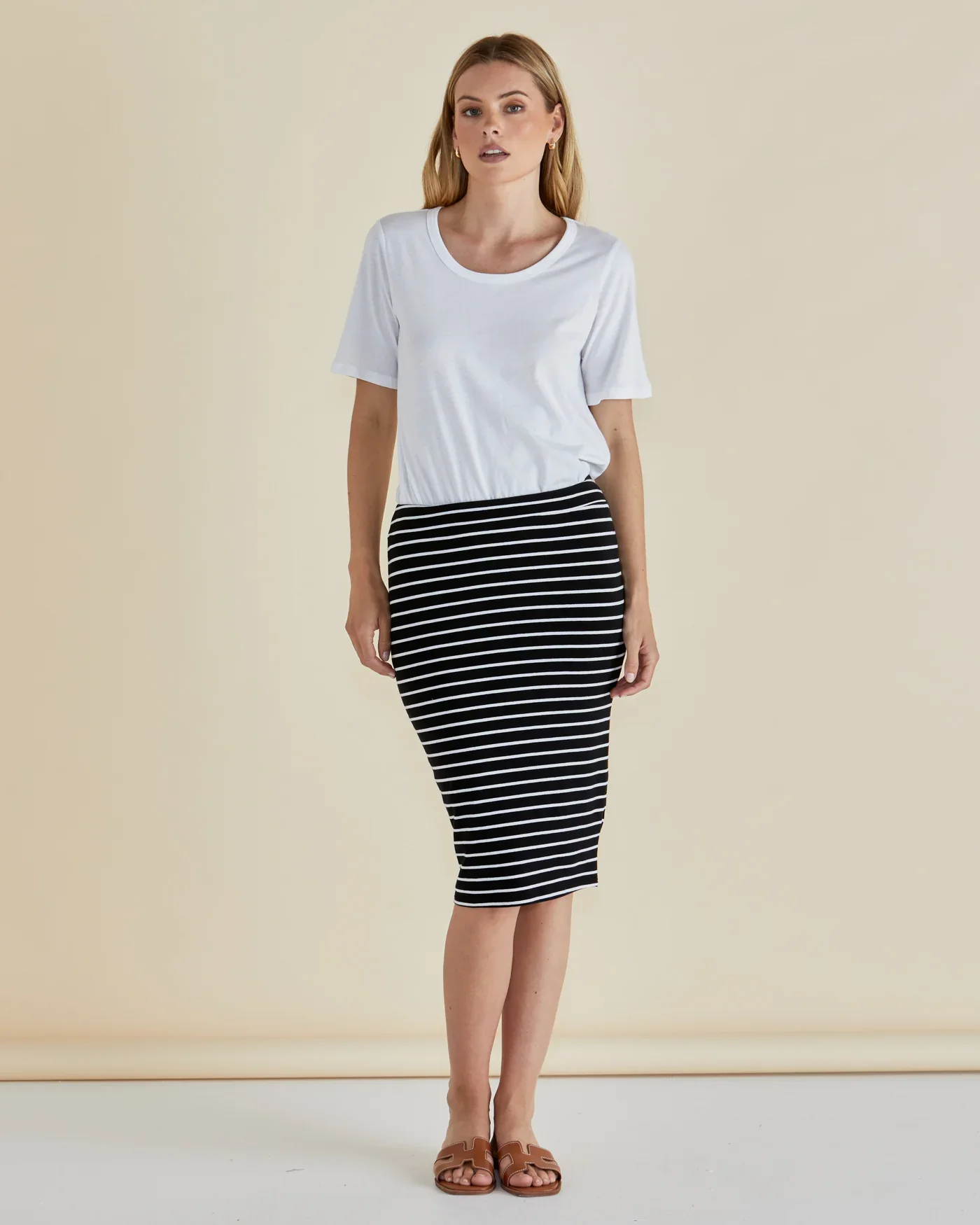 ALICIA MIDI SKIRT - Black/White stripe - Image 2