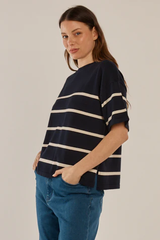 Bailey Boxy Top - Navy/Cream - Image 3