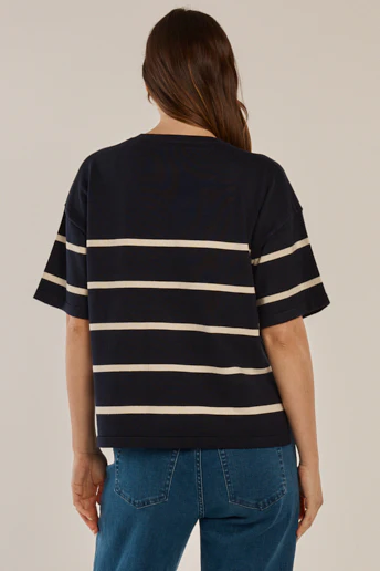 Bailey Boxy Top - Navy/Cream - Image 4