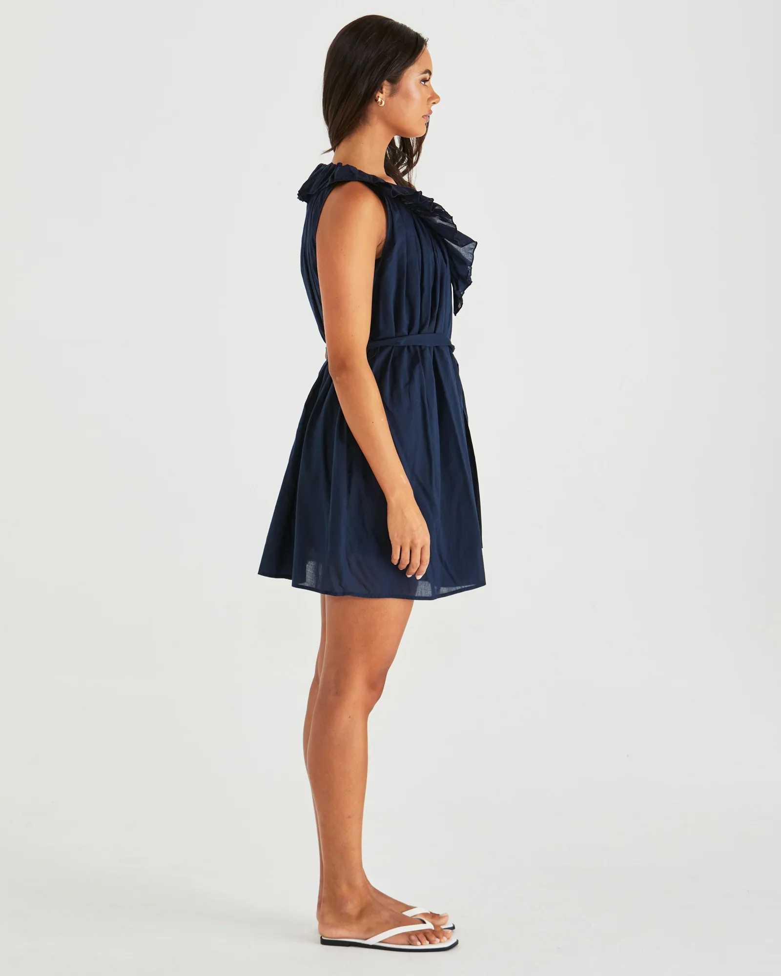 BELEN RUFFLED NECK MINI DRESS - Navy - Image 4