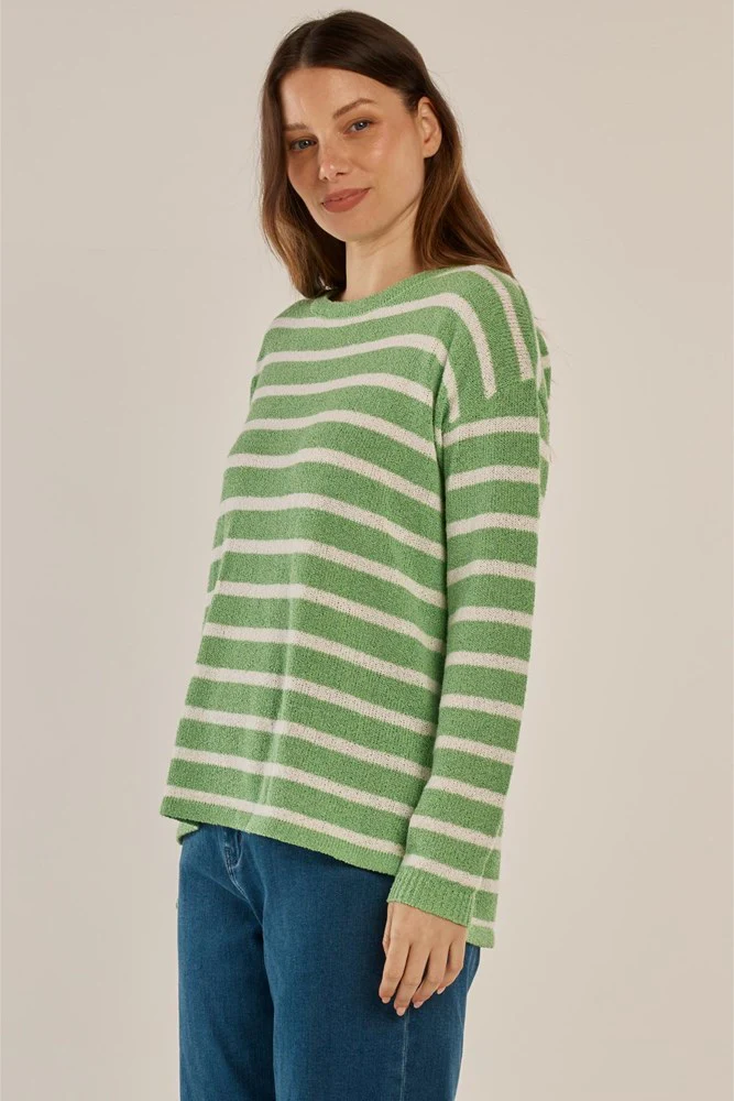 Bradford Knit Top - Green/Cream Stripe - Image 2