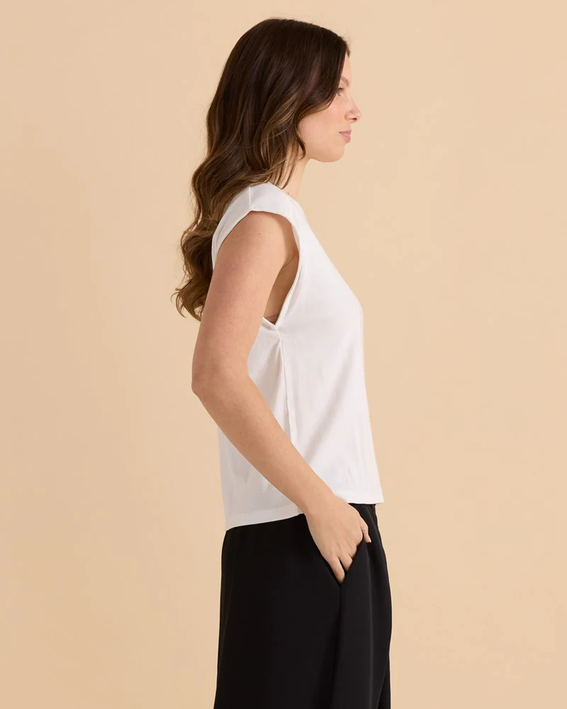 Cuff Rib Tee - White - Image 3