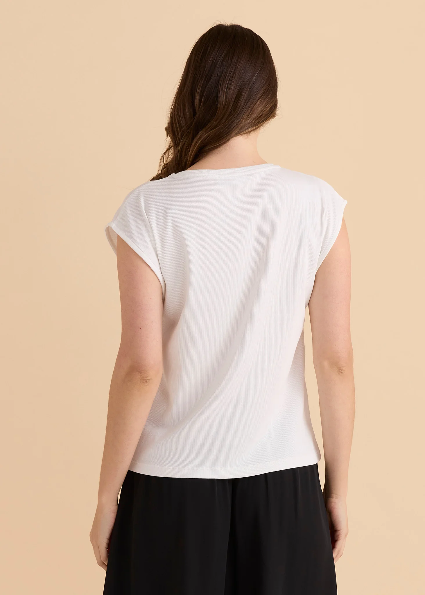 Cuff Rib Tee - White - Image 4