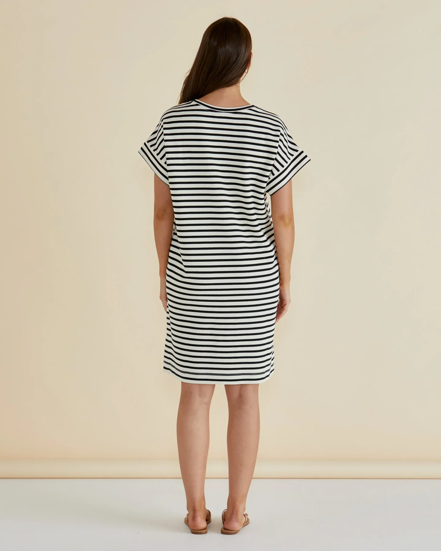 ELISE V-NECK RIB DRESS - White/Black Stripe - Image 4