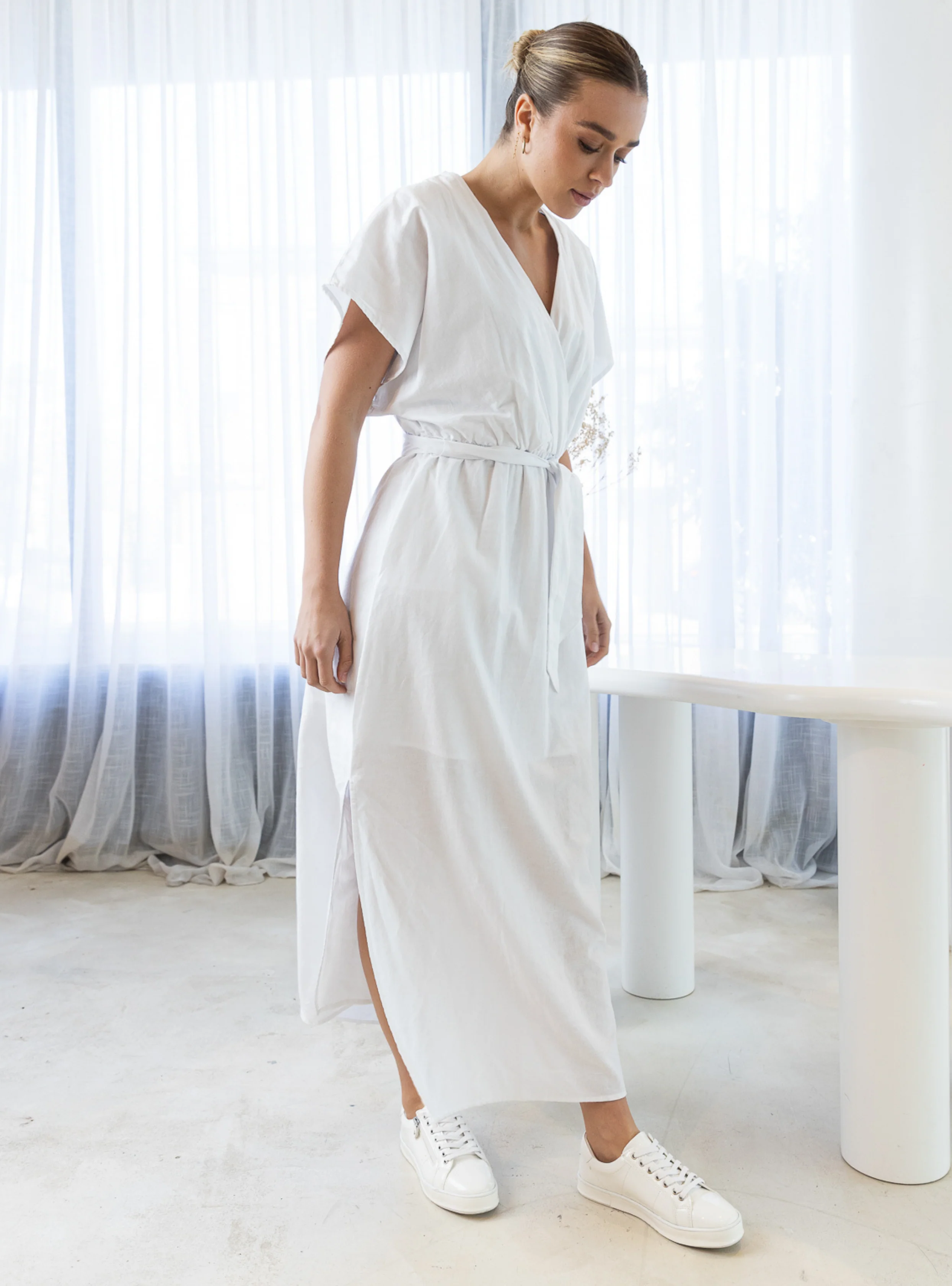 HERITAGE LINEN MAXI DRESS - White - Image 6