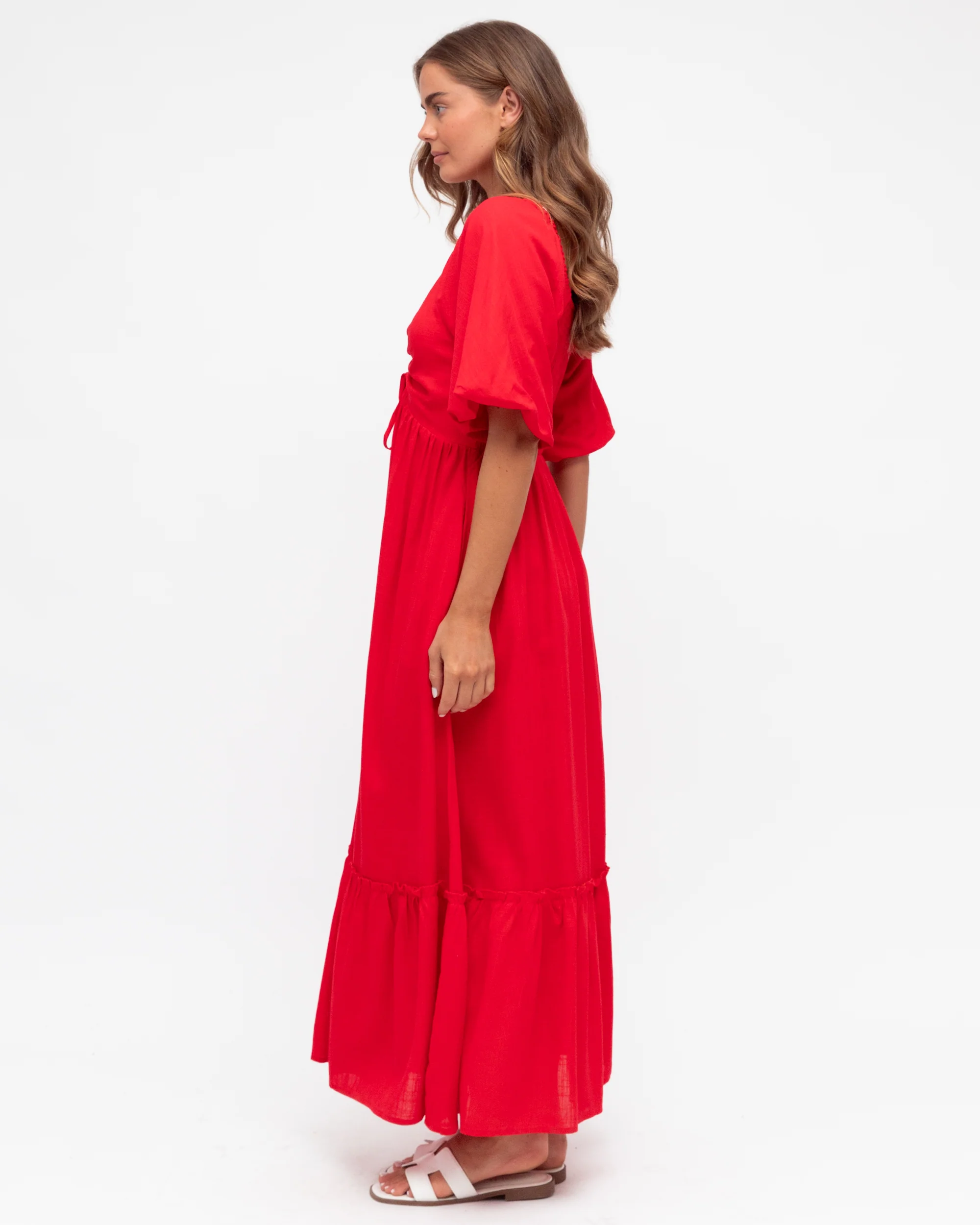 ILLARIA PUFF SLEEVE MAXI DRESS - Red - Image 3
