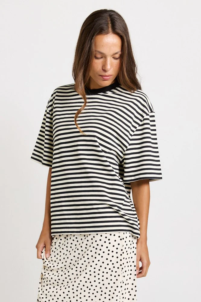 Jazel Slouch Stripe Tee - Black / White - Image 3