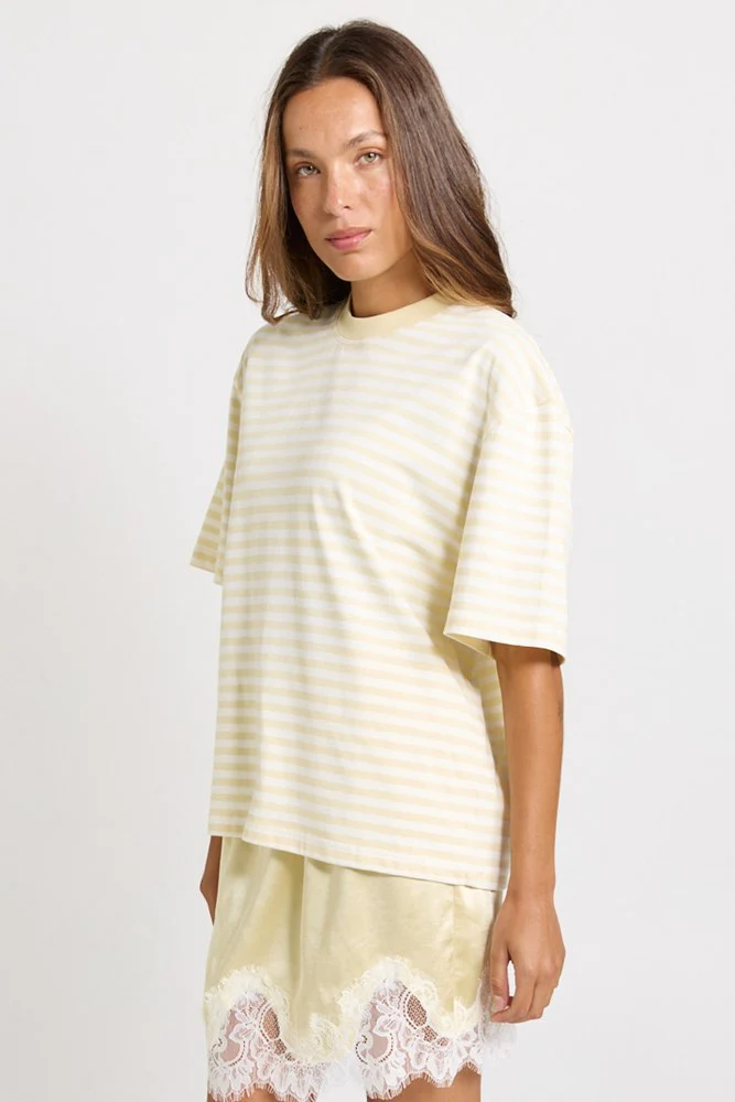 Jazel Slouch Stripe Tee - Lemon / White - Image 3
