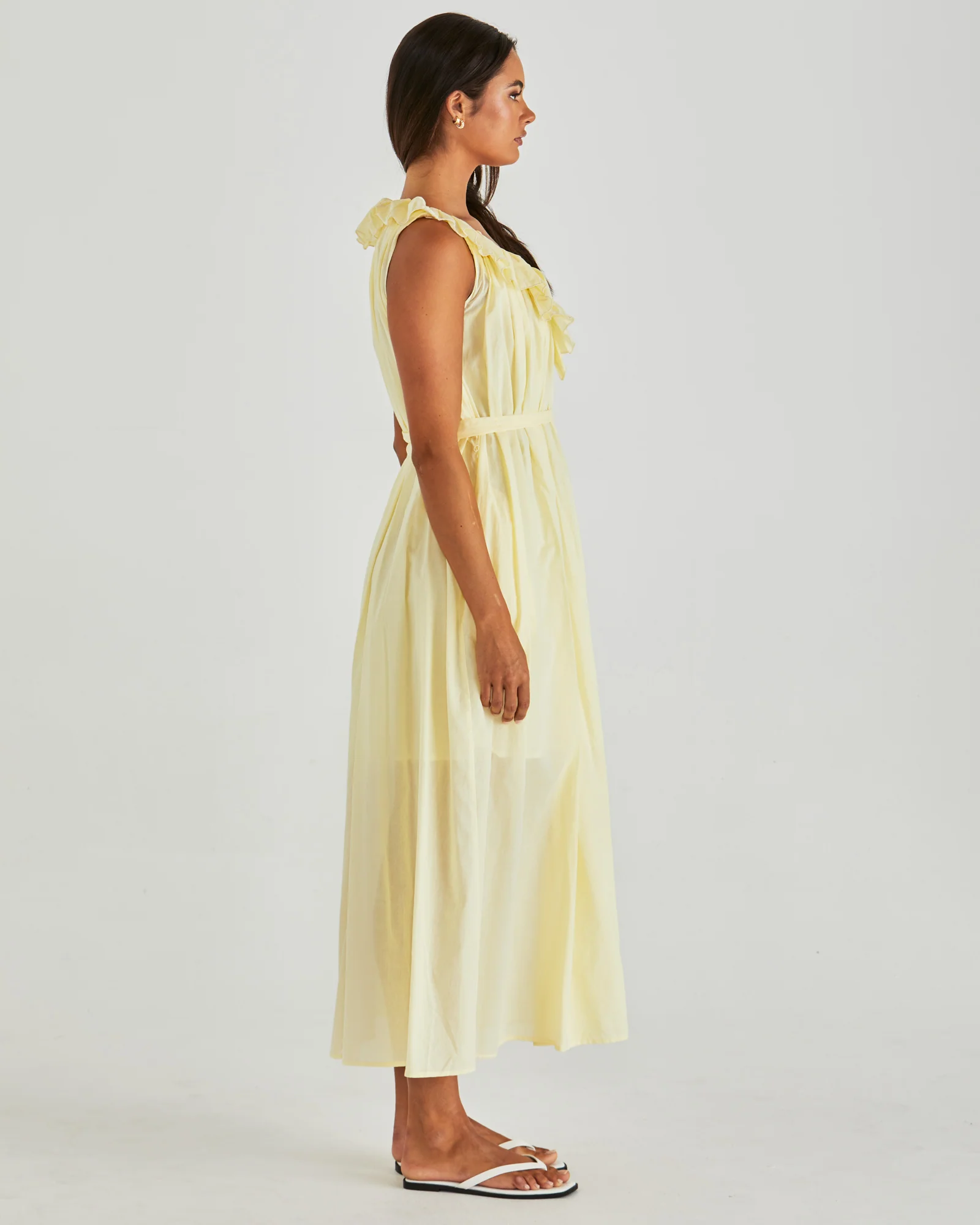 LILLA RUFFLED NECK DRESS - Butter Yellow - Image 3