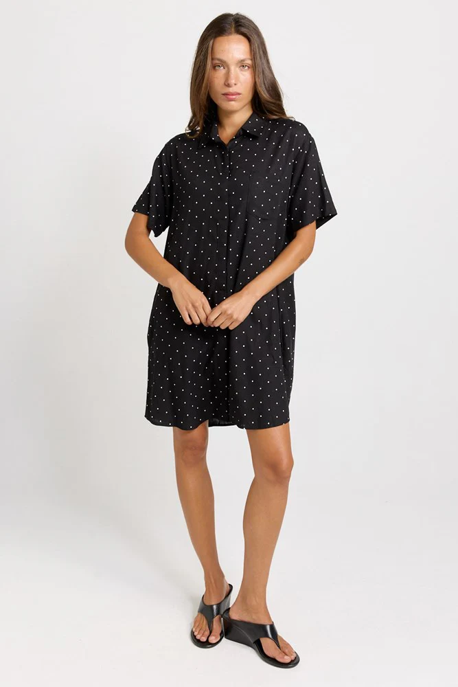 Lizzie Spot Shirt Dress - Black / White - Image 2