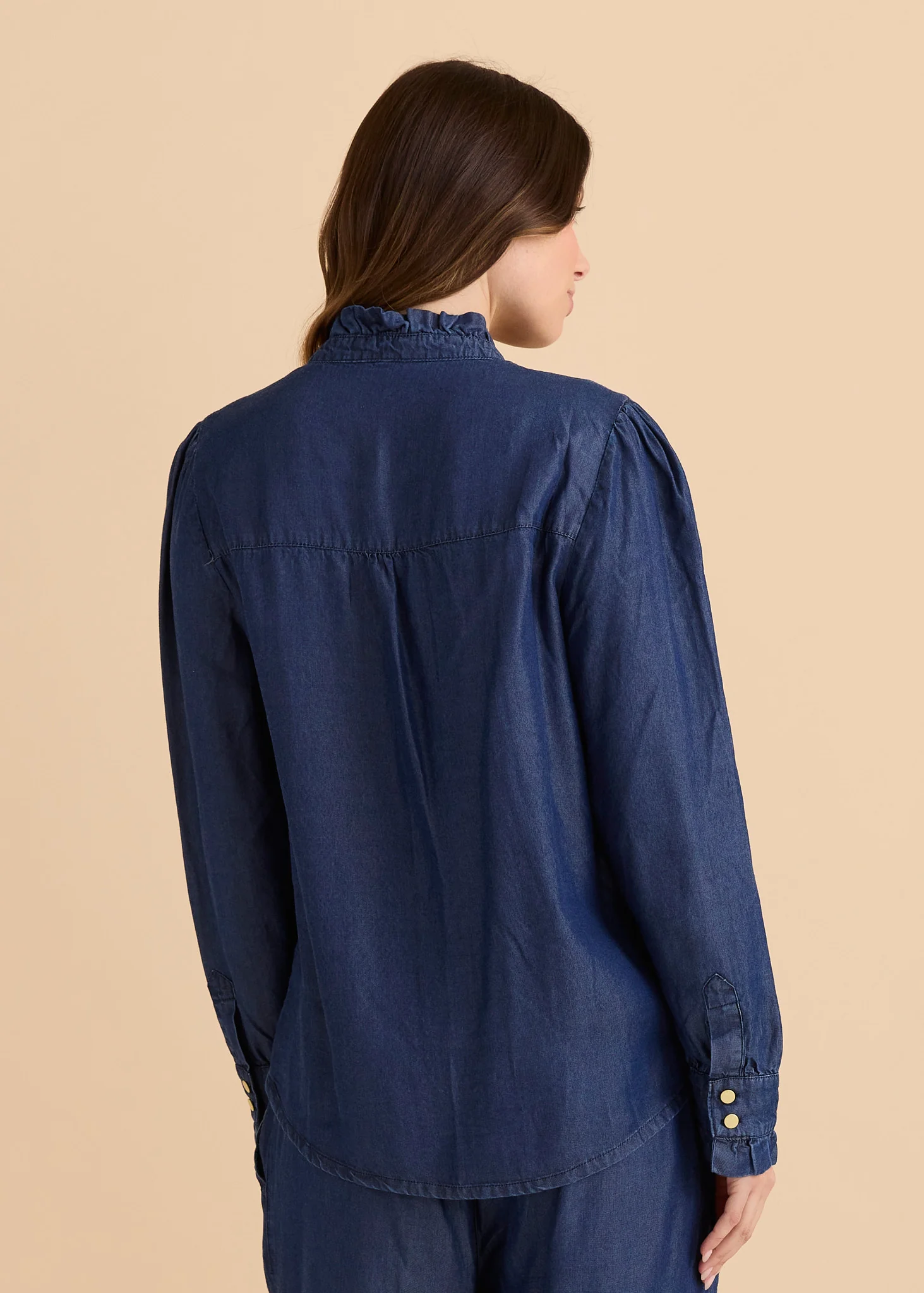Lucille Lyocell Pleated Shirt - Dark Blue Wash - Image 4
