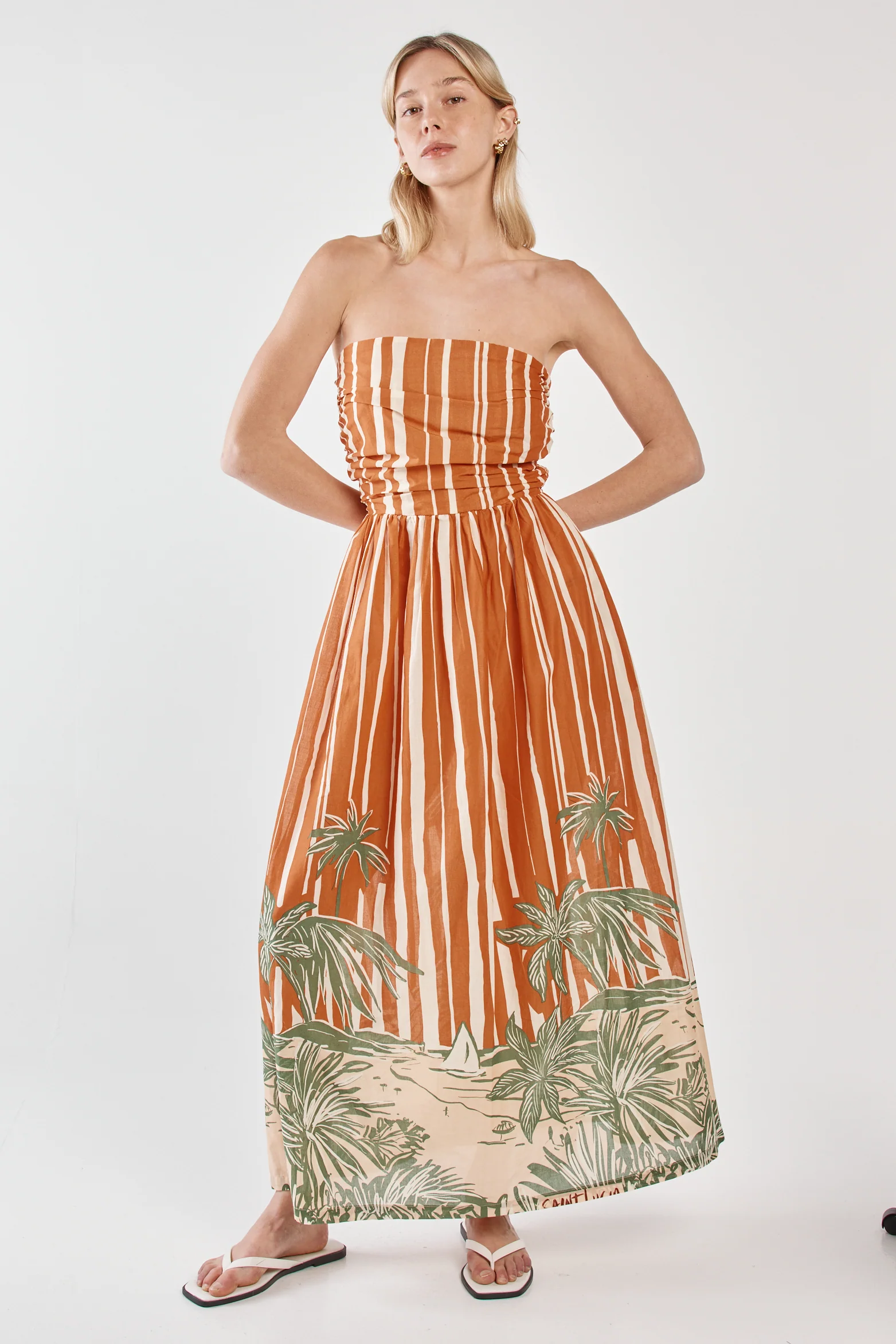 MINA STRAPLESS DRESS - Palm Stripe - Image 3