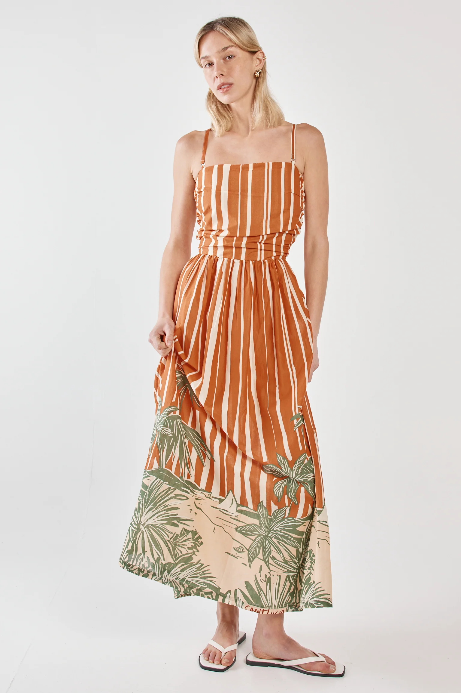 MINA STRAPLESS DRESS - Palm Stripe - Image 4