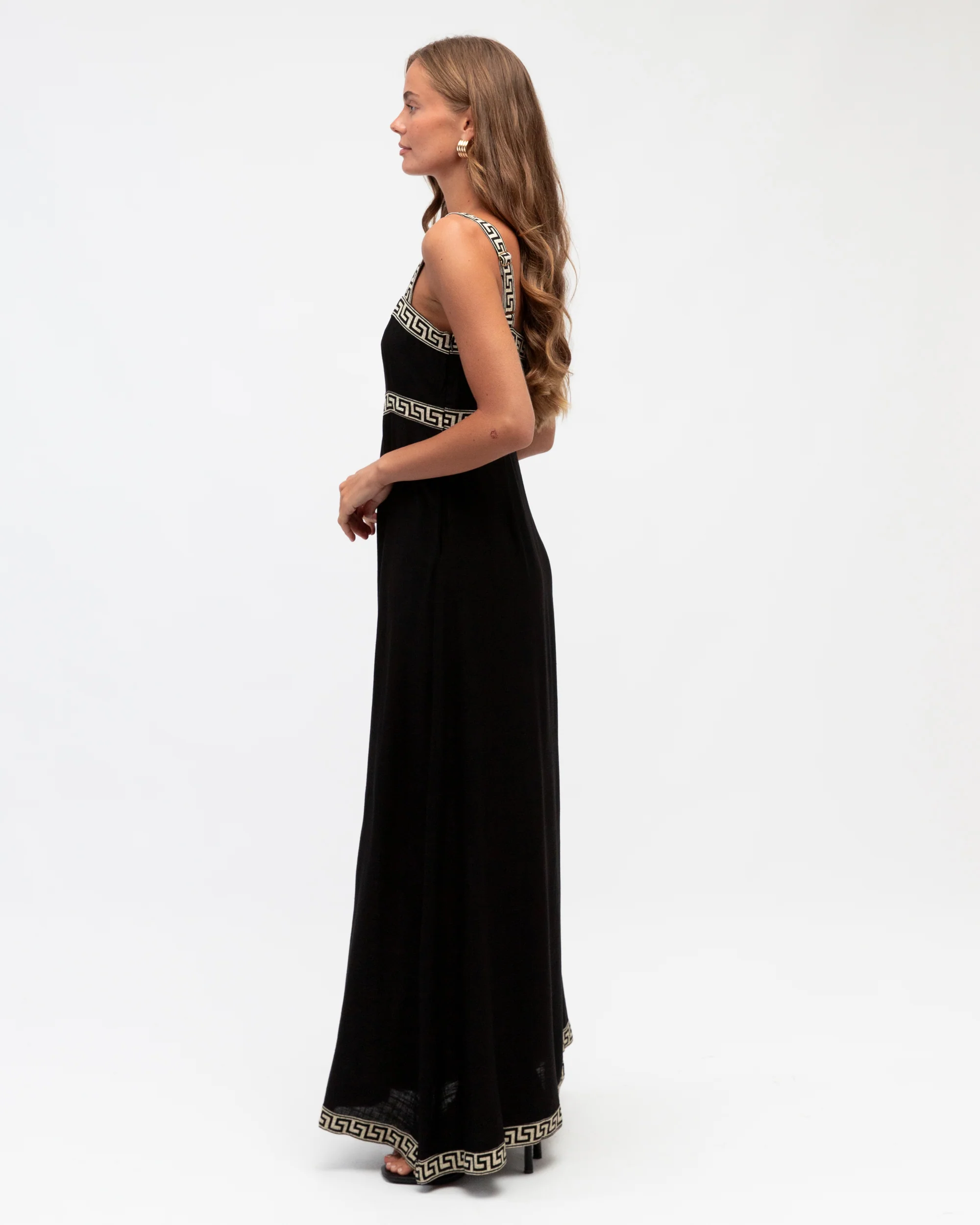 MOTIF BORDER MAXI DRESS - Black - Image 3