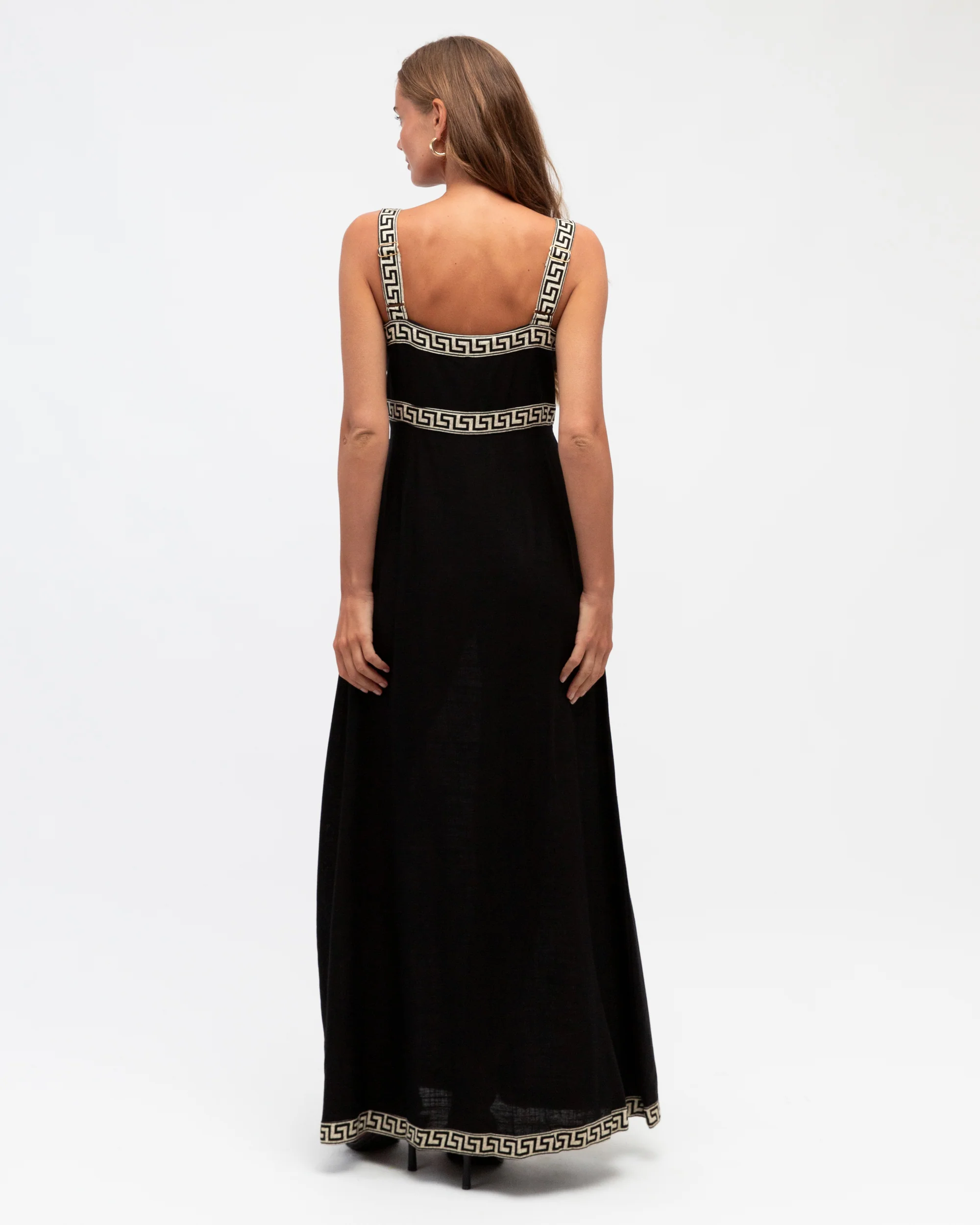 MOTIF BORDER MAXI DRESS - Black - Image 4