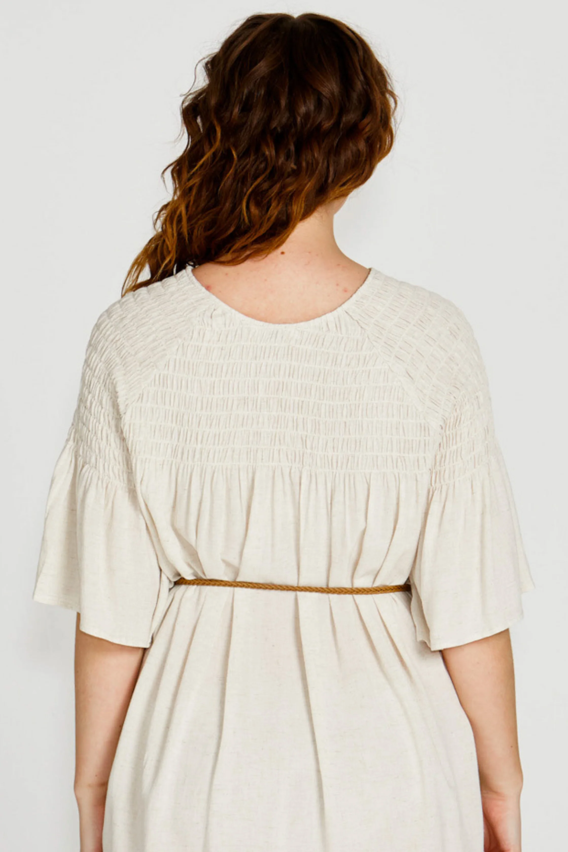 PORTIA SMOCK MINI DRESS - Oatmeal - Image 3