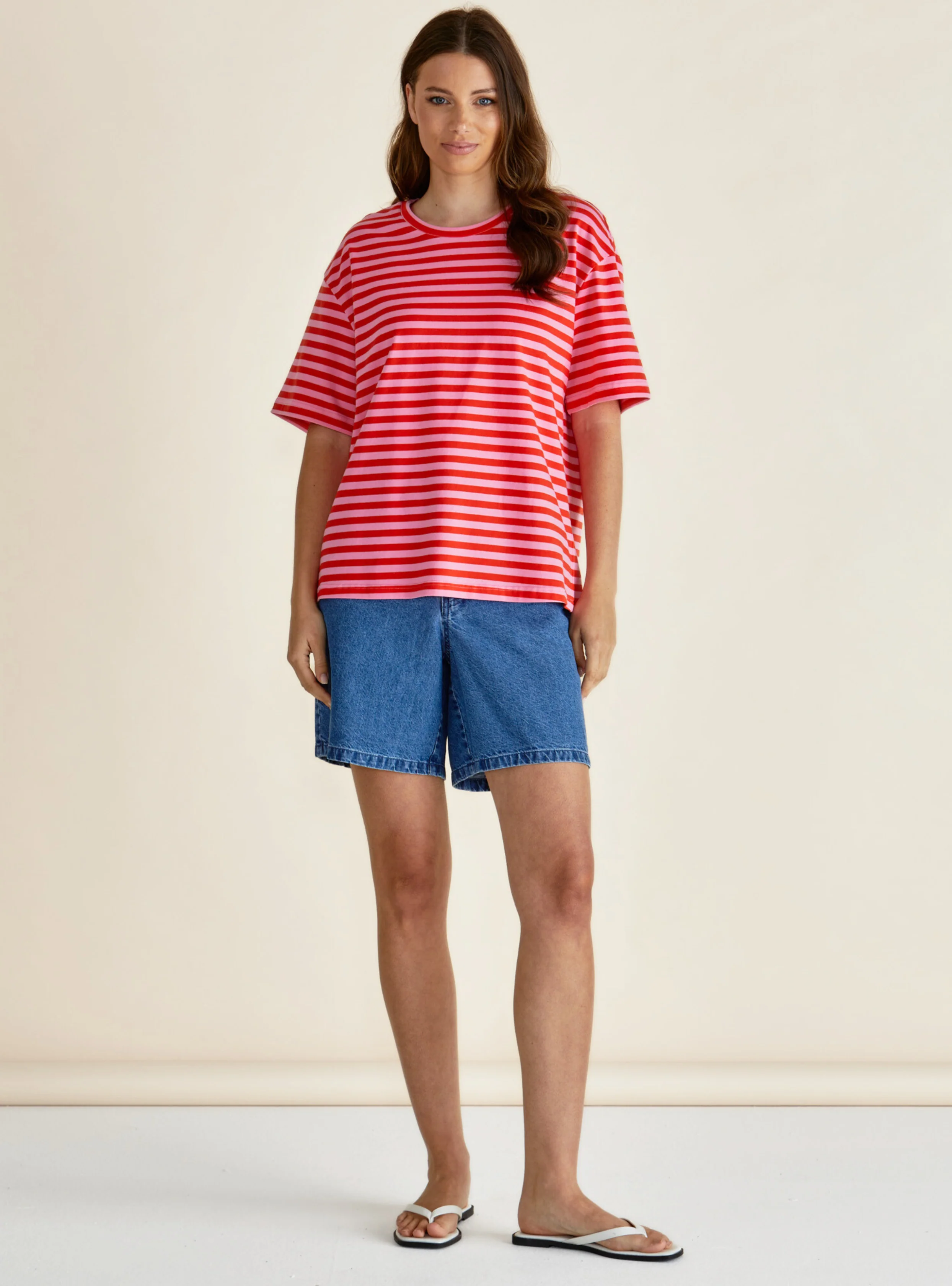 RELAX BOXY TEE - Pink/Red Stripe - Image 2