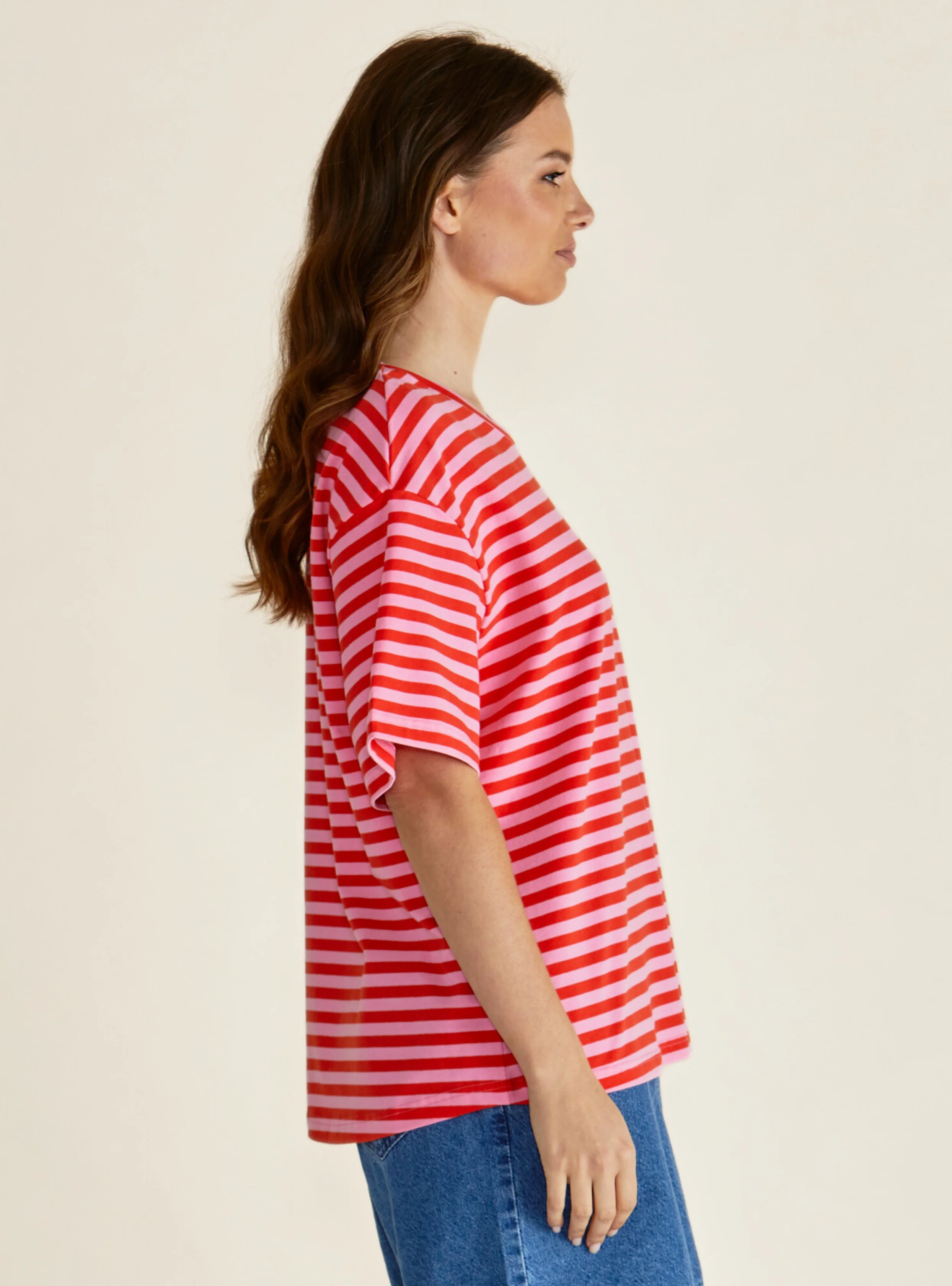 RELAX BOXY TEE - Pink/Red Stripe - Image 3