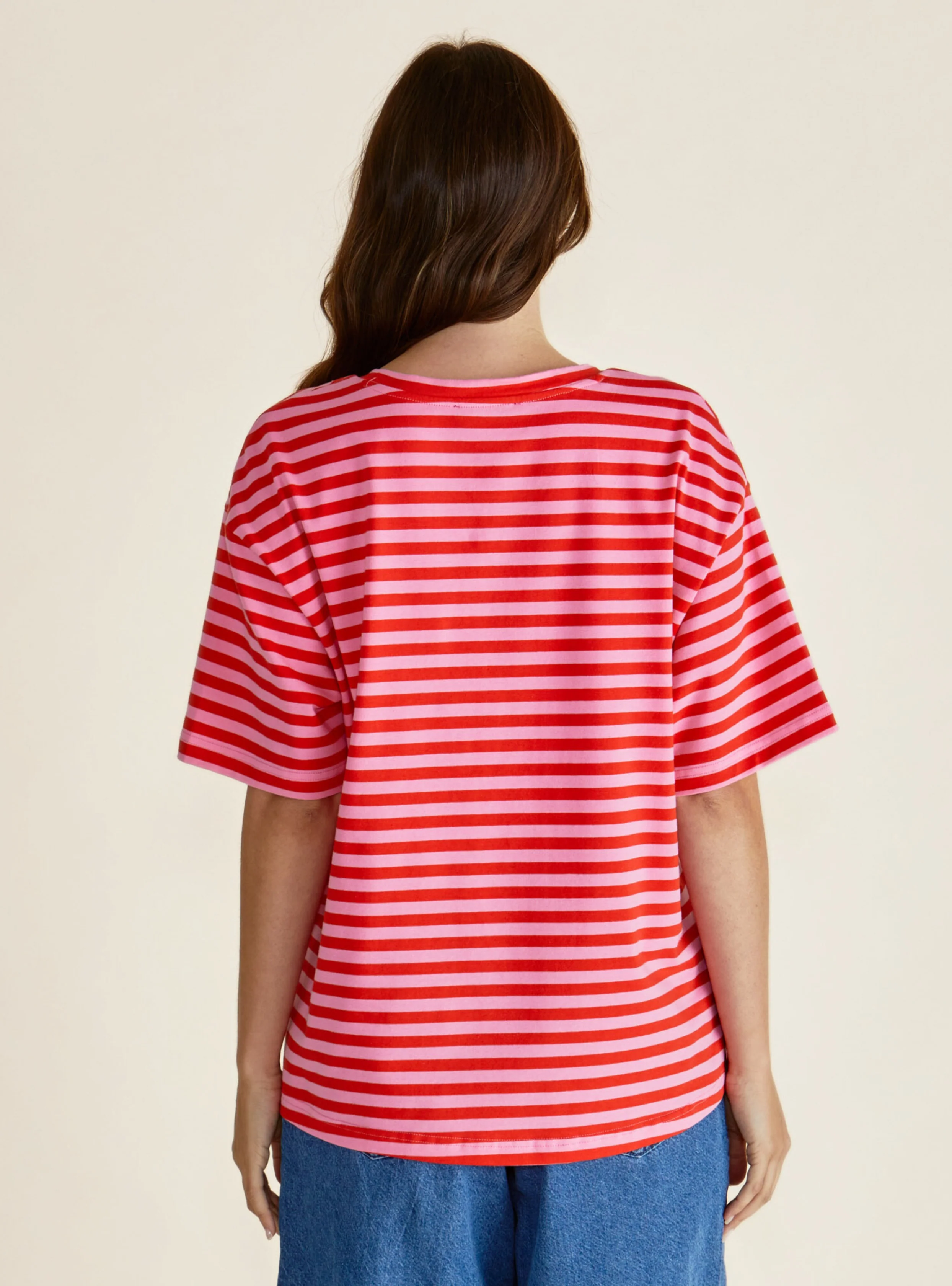RELAX BOXY TEE - Pink/Red Stripe - Image 4