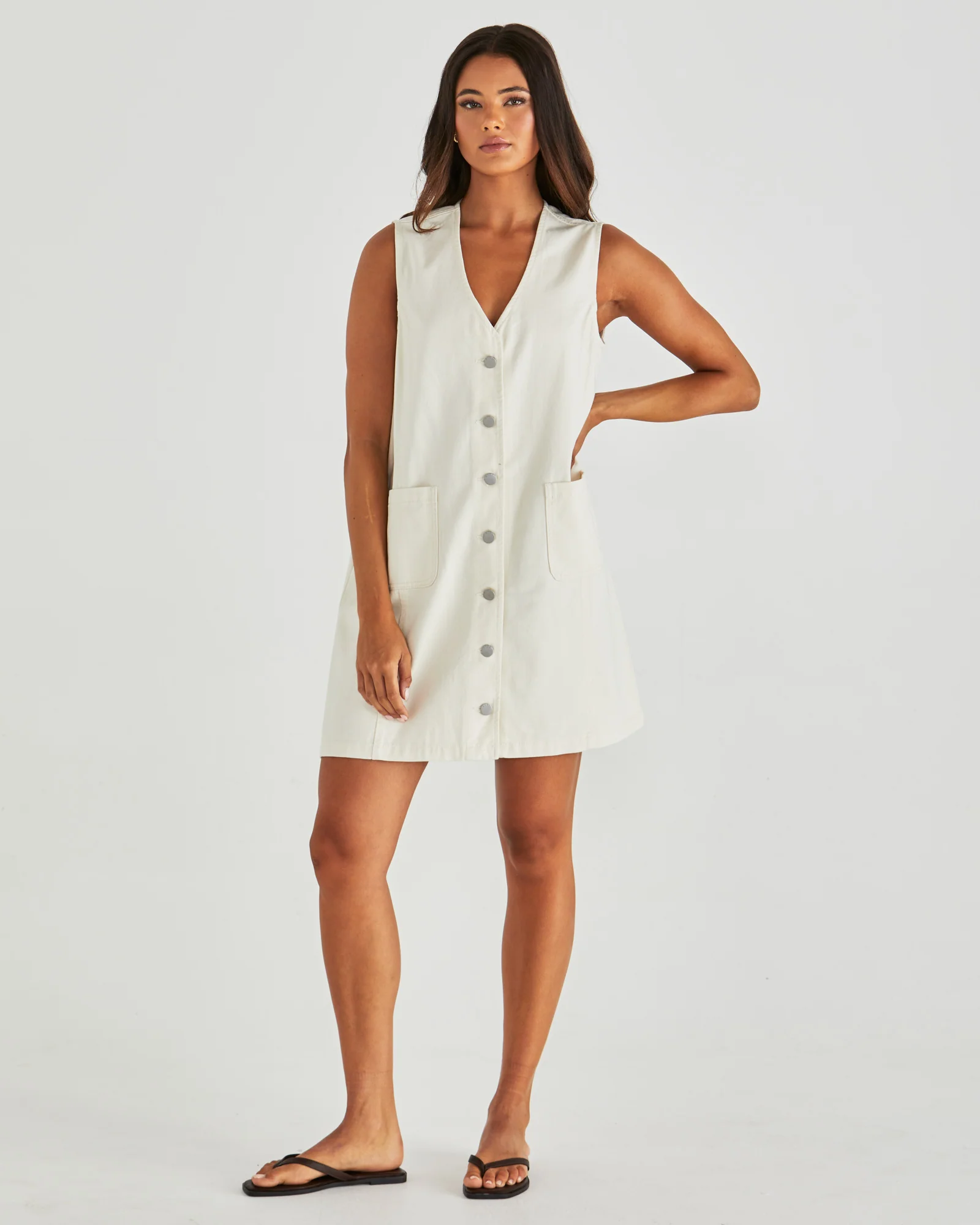 SABINE DENIM VEST DRESS - Parchment Wash - Image 3