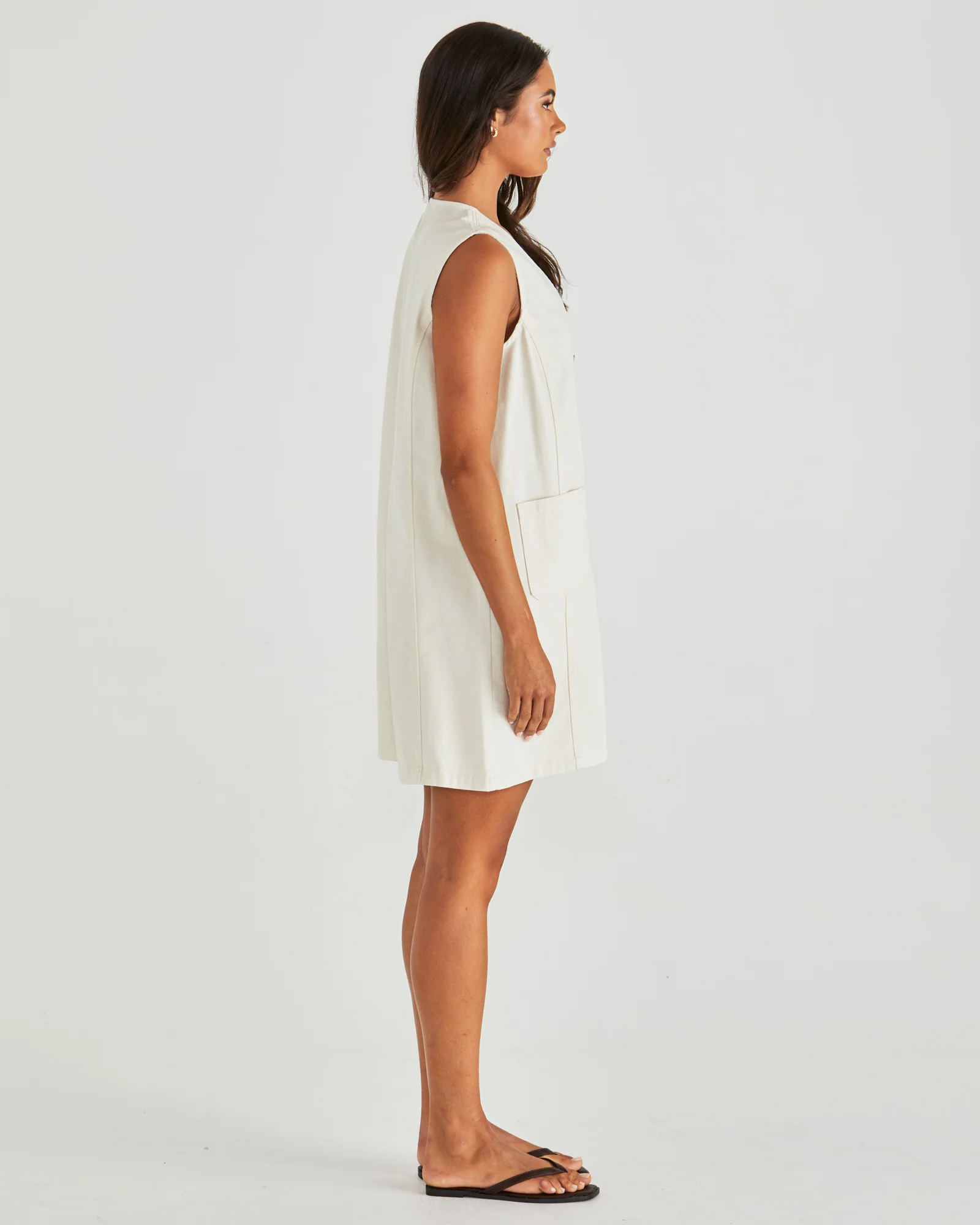 SABINE DENIM VEST DRESS - Parchment Wash - Image 4