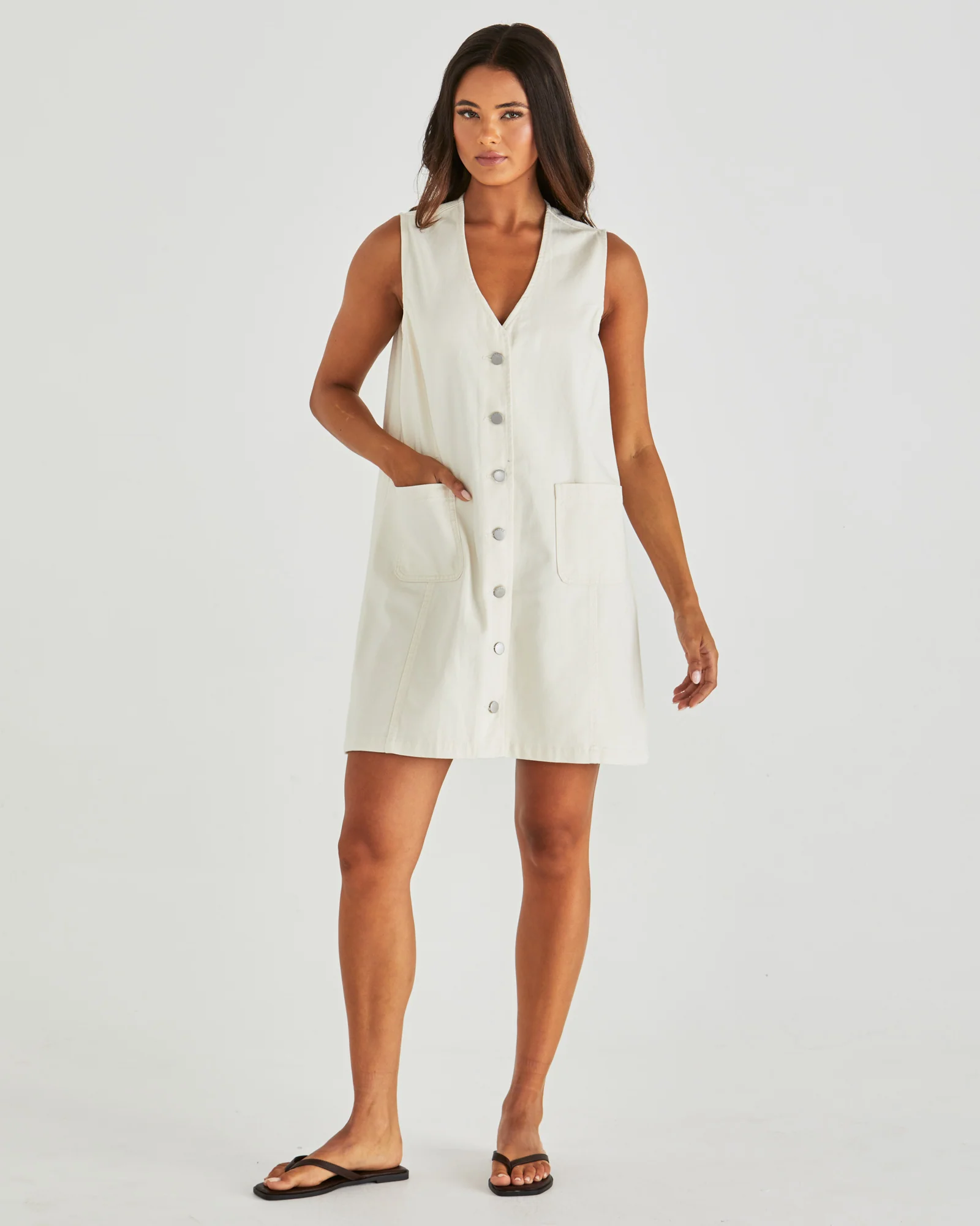 SABINE DENIM VEST DRESS - Parchment Wash - Image 6