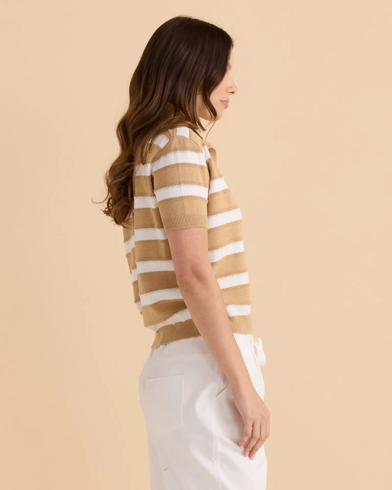 Salford Knit Polo - Beige/White - Image 4