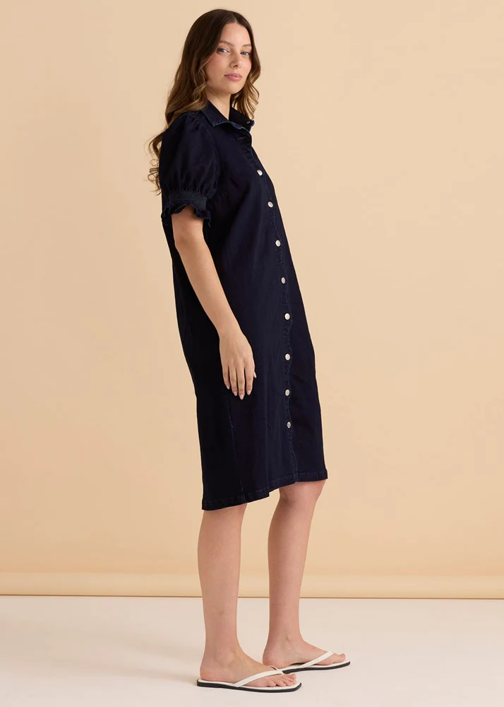 Scallop Denim Dress - Indigo Blue - Image 3