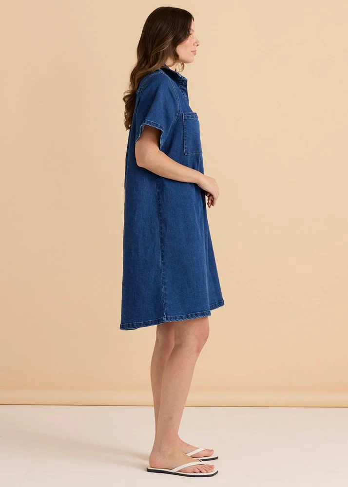 Shift Denim Shirt Dress - Dusty Blue - Image 3