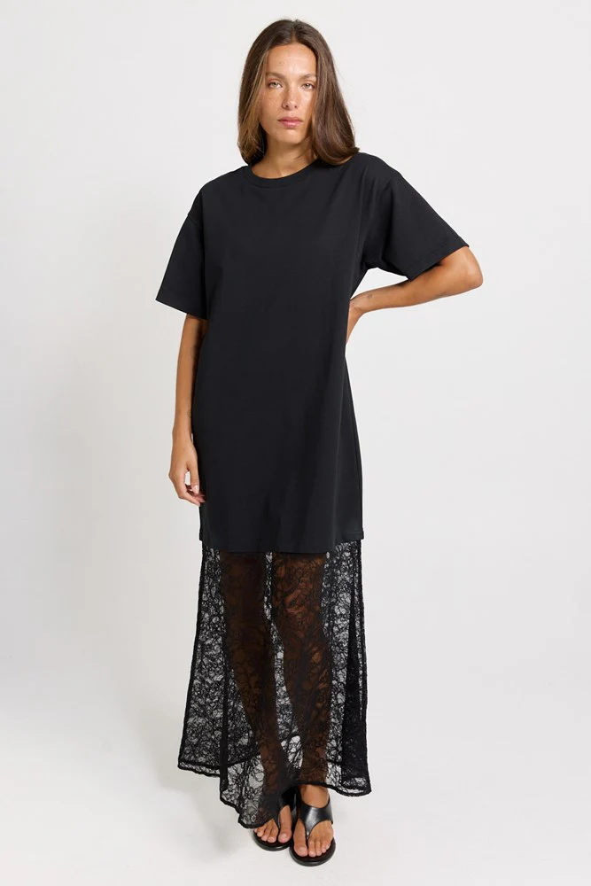 Sim Lace Hem Tee Dress - Black - Image 2