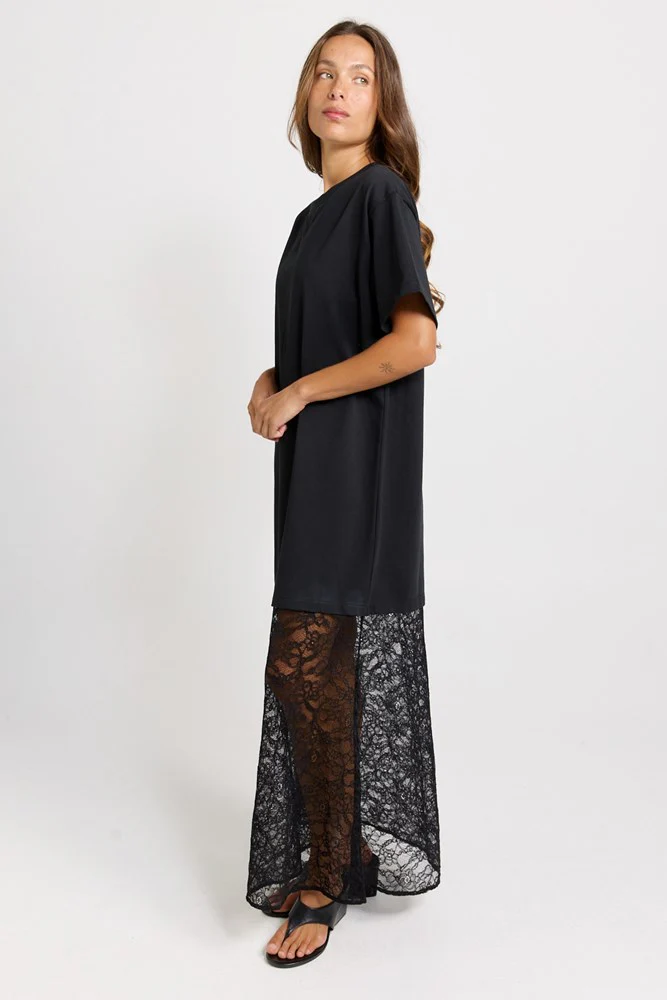 Sim Lace Hem Tee Dress - Black - Image 3