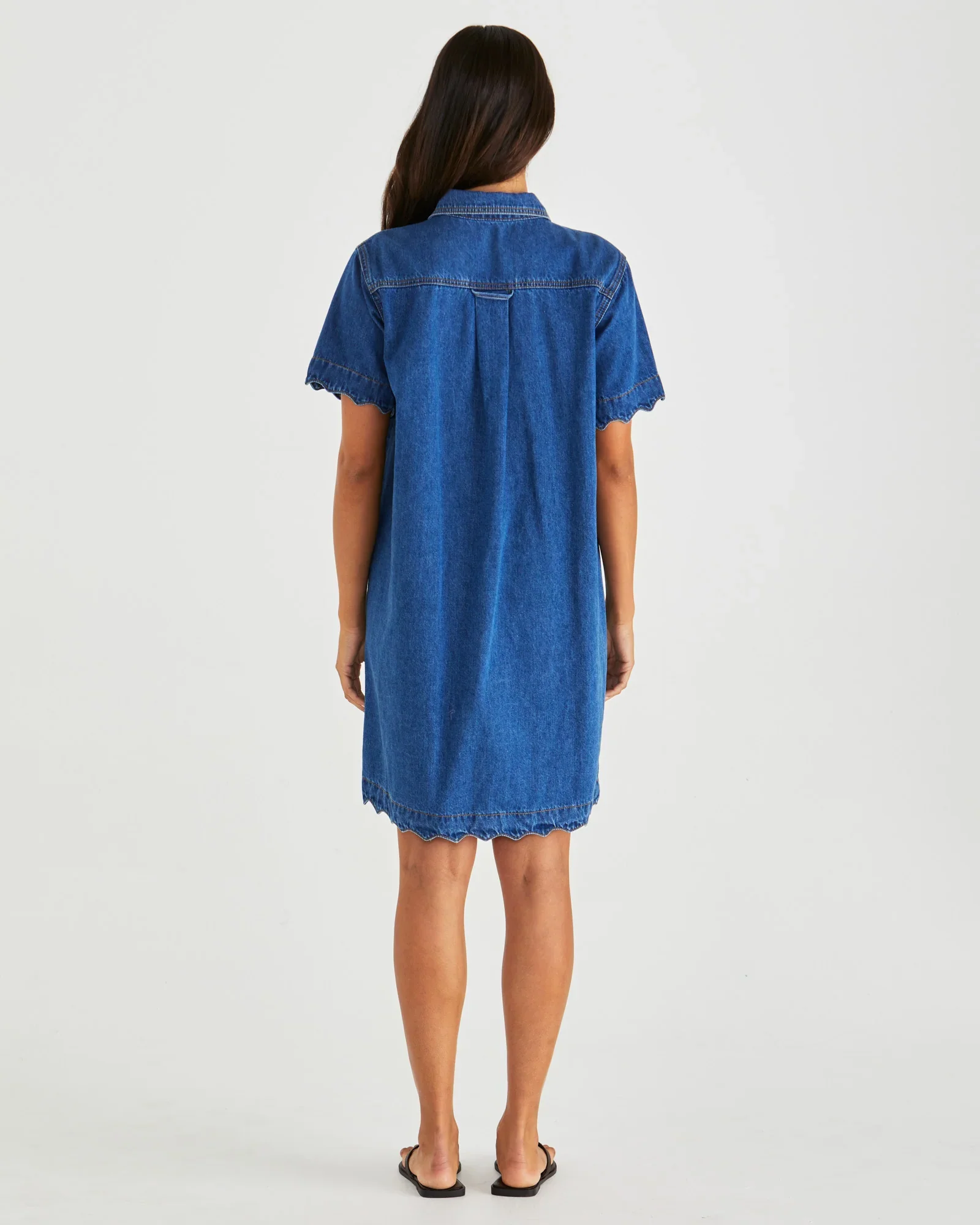 VALE SCALLOPED DENIM DRESS - Mid Blue Wash - Image 5